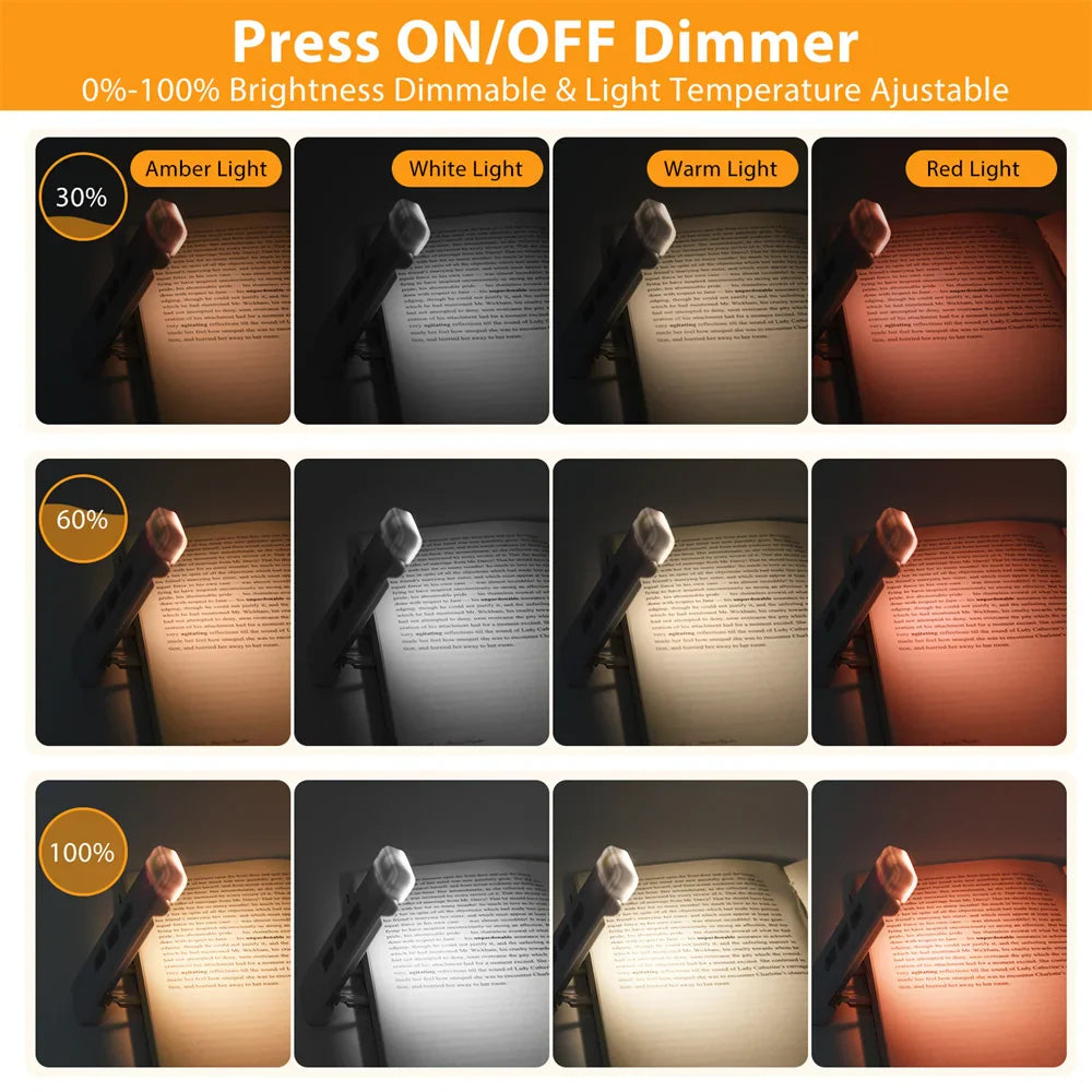 Clip-on Buchlicht, USB wiederaufladbares Leselicht mit Timer, tragbares LED-Lesezeichenlicht für Nachttisch & Schreibtisch