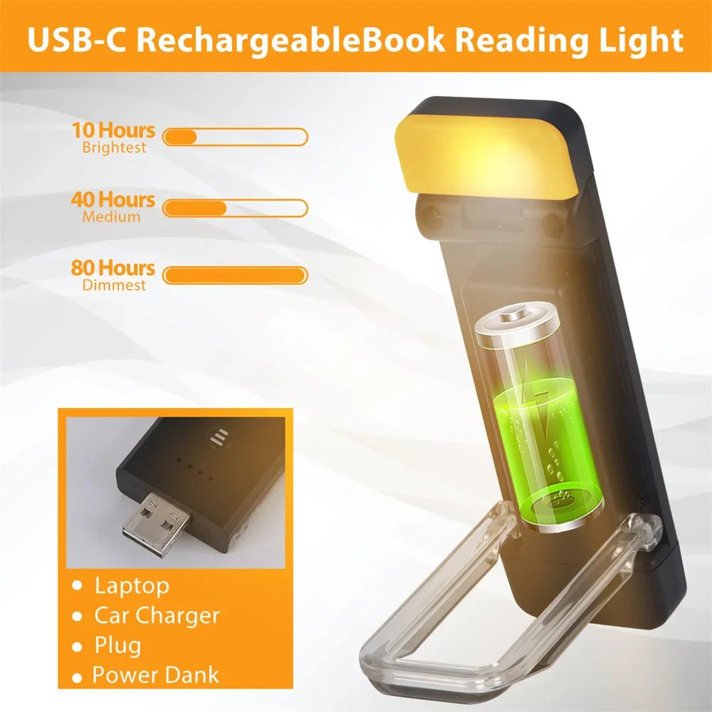 Clip-on Buchlicht, USB wiederaufladbares Leselicht mit Timer, tragbares LED-Lesezeichenlicht für Nachttisch & Schreibtisch