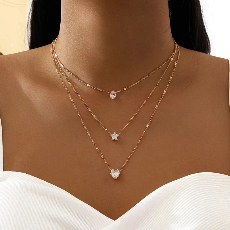 Frendorf | Drei Anhänger Necklace mit Gold-Zirkonia