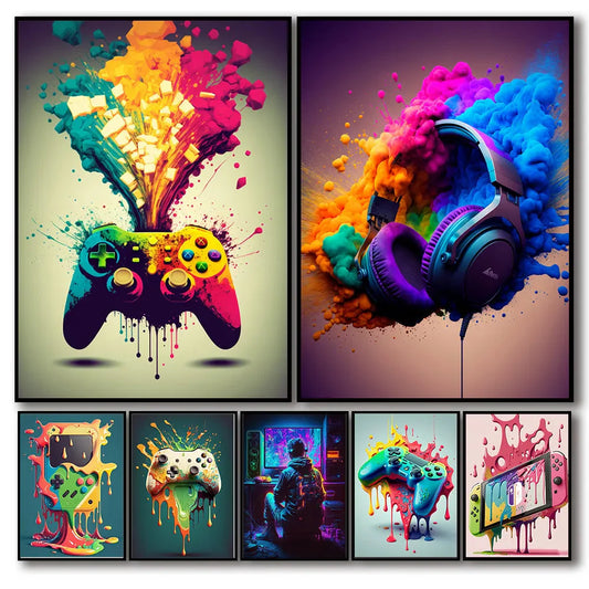 Farbenfrohe Game Controller Wandkunst Poster Drucke Nordic Ästhetik Bild Leinwandmalerei Gaming Jungen Zimmer Home Deko