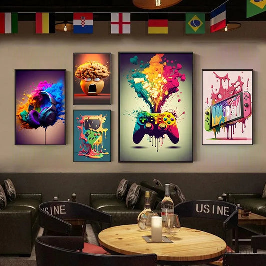 Farbenfrohe Game Controller Wandkunst Poster Drucke Nordic Ästhetik Bild Leinwandmalerei Gaming Jungen Zimmer Home Deko