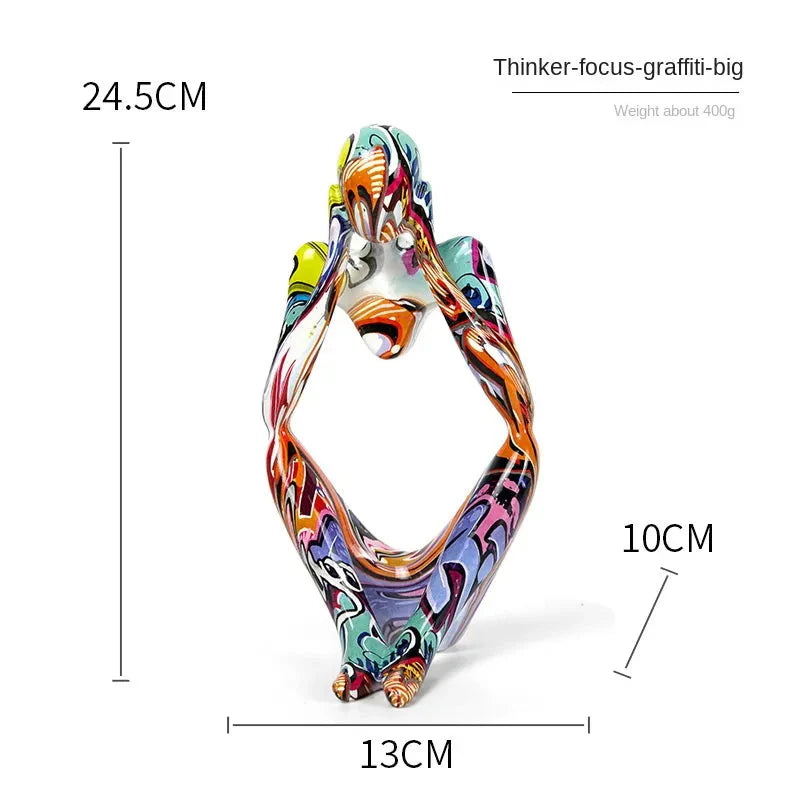 Bunte Graffiti Abstracte Harz Handgemachte Kunstwerke Skulptur Denker Figurine Statue Heimdekoration Innenraum Büro Schreibtisch Ornamente