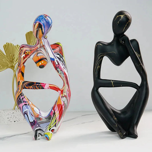 Bunte Graffiti Abstracte Harz Handgemachte Kunstwerke Skulptur Denker Figurine Statue Heimdekoration Innenraum Büro Schreibtisch Ornamente