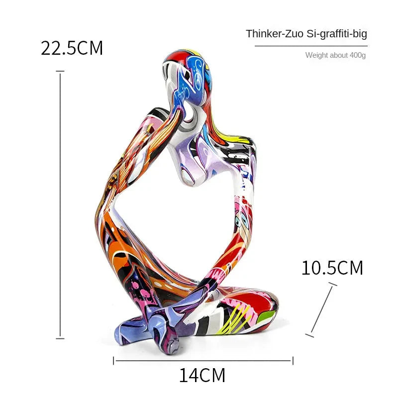 Bunte Graffiti Abstracte Harz Handgemachte Kunstwerke Skulptur Denker Figurine Statue Heimdekoration Innenraum Büro Schreibtisch Ornamente
