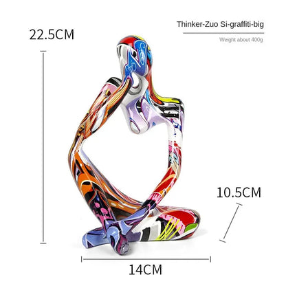 Bunte Graffiti Abstracte Harz Handgemachte Kunstwerke Skulptur Denker Figurine Statue Heimdekoration Innenraum Büro Schreibtisch Ornamente