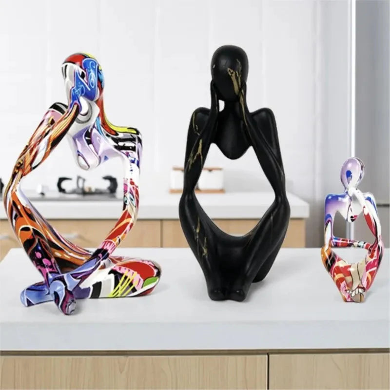 Bunte Graffiti Abstracte Harz Handgemachte Kunstwerke Skulptur Denker Figurine Statue Heimdekoration Innenraum Büro Schreibtisch Ornamente