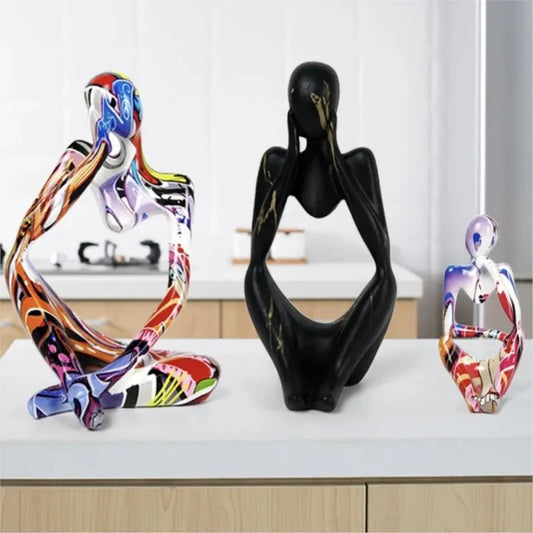 Bunte Graffiti Abstracte Harz Handgemachte Kunstwerke Skulptur Denker Figurine Statue Heimdekoration Innenraum Büro Schreibtisch Ornamente