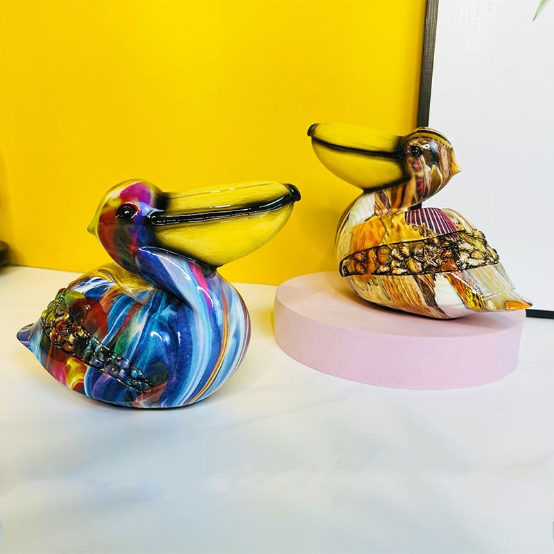 Bunte Harz Handarbeiten Pelikan Ornamente Licht Luxus Haus Dekoration Eingang Wohnzimmer Bürotisch Dekoration