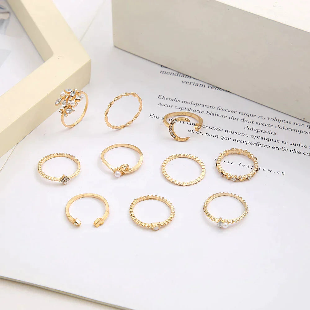 Frendorf | 10er Pack Bohemian Silber und Gold-Plattierte Ringe