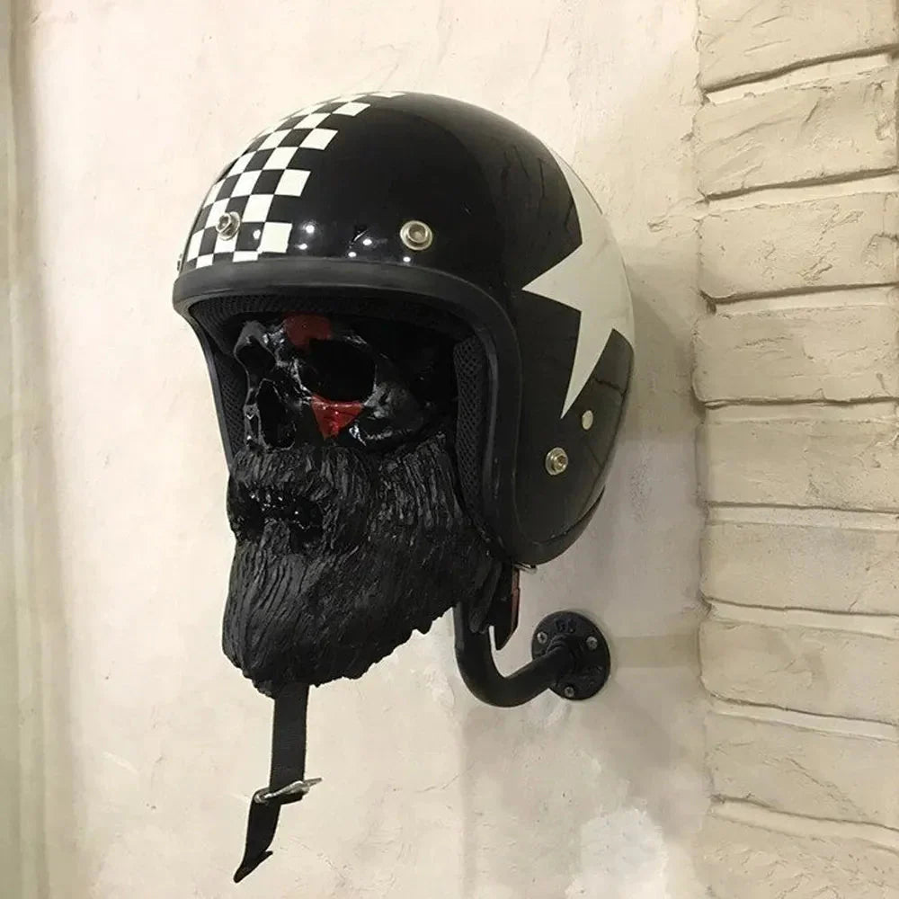 Kreativer cooler Skull-Motorradhelm-Halter wandmontiert Erwachsener Helm-Hänger Mäntel Lagerregal Fahrradhelm-Halter Wanddekoration