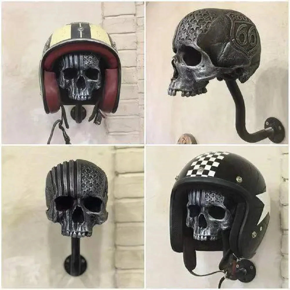 Kreativer cooler Skull-Motorradhelm-Halter wandmontiert Erwachsener Helm-Hänger Mäntel Lagerregal Fahrradhelm-Halter Wanddekoration