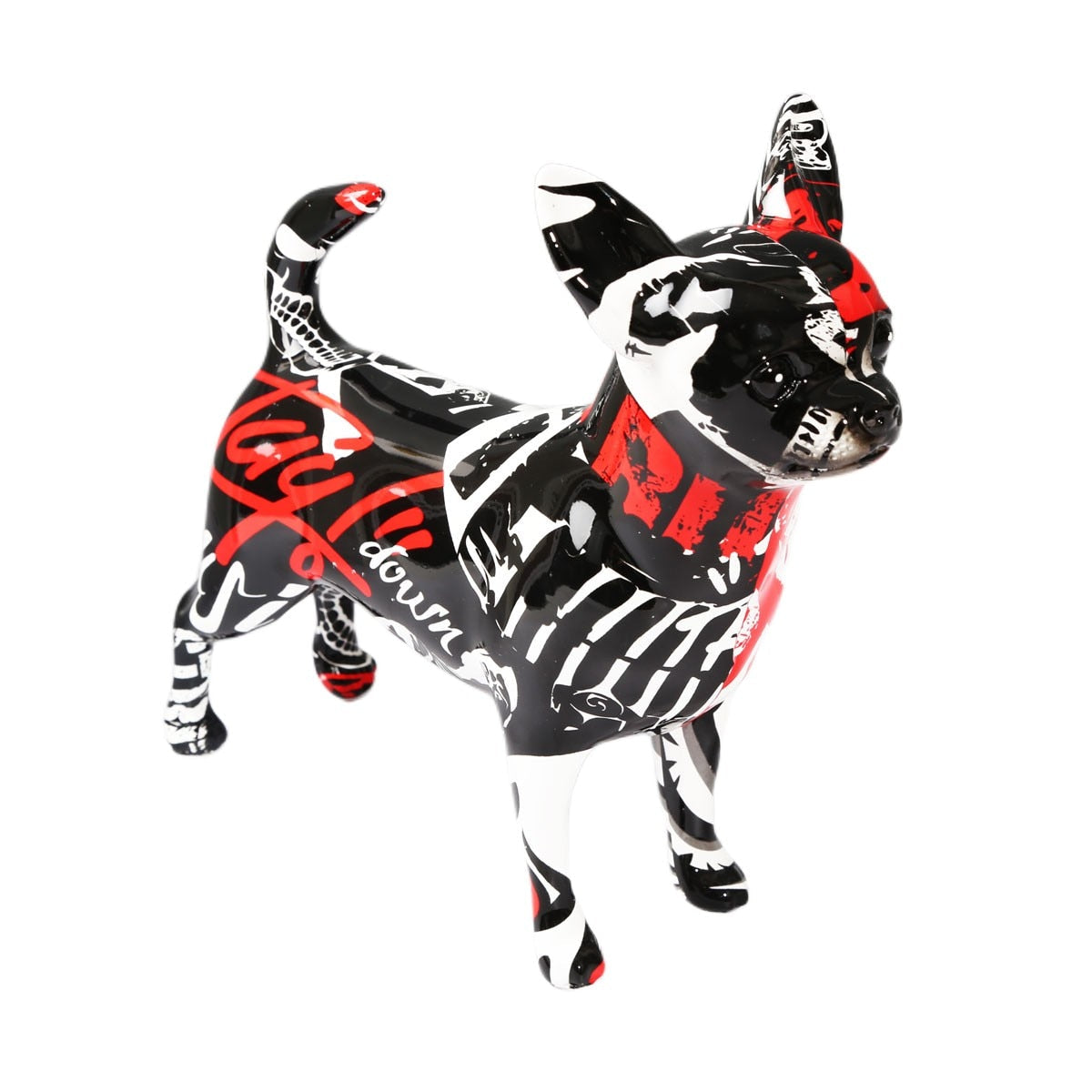 Kreative bemalte einfache Graffiti Farbe Chihuahua Hund Statue Dekorationen Hauseingang Weinkabinett Büro Dekor Harz Handwerk