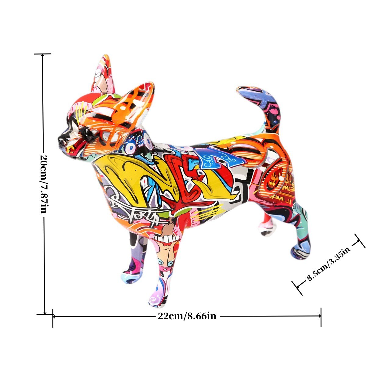 Kreative bemalte einfache Graffiti Farbe Chihuahua Hund Statue Dekorationen Hauseingang Weinkabinett Büro Dekor Harz Handwerk