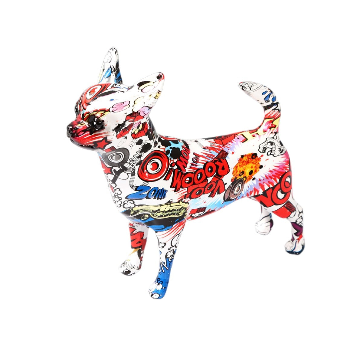Kreative bemalte einfache Graffiti Farbe Chihuahua Hund Statue Dekorationen Hauseingang Weinkabinett Büro Dekor Harz Handwerk