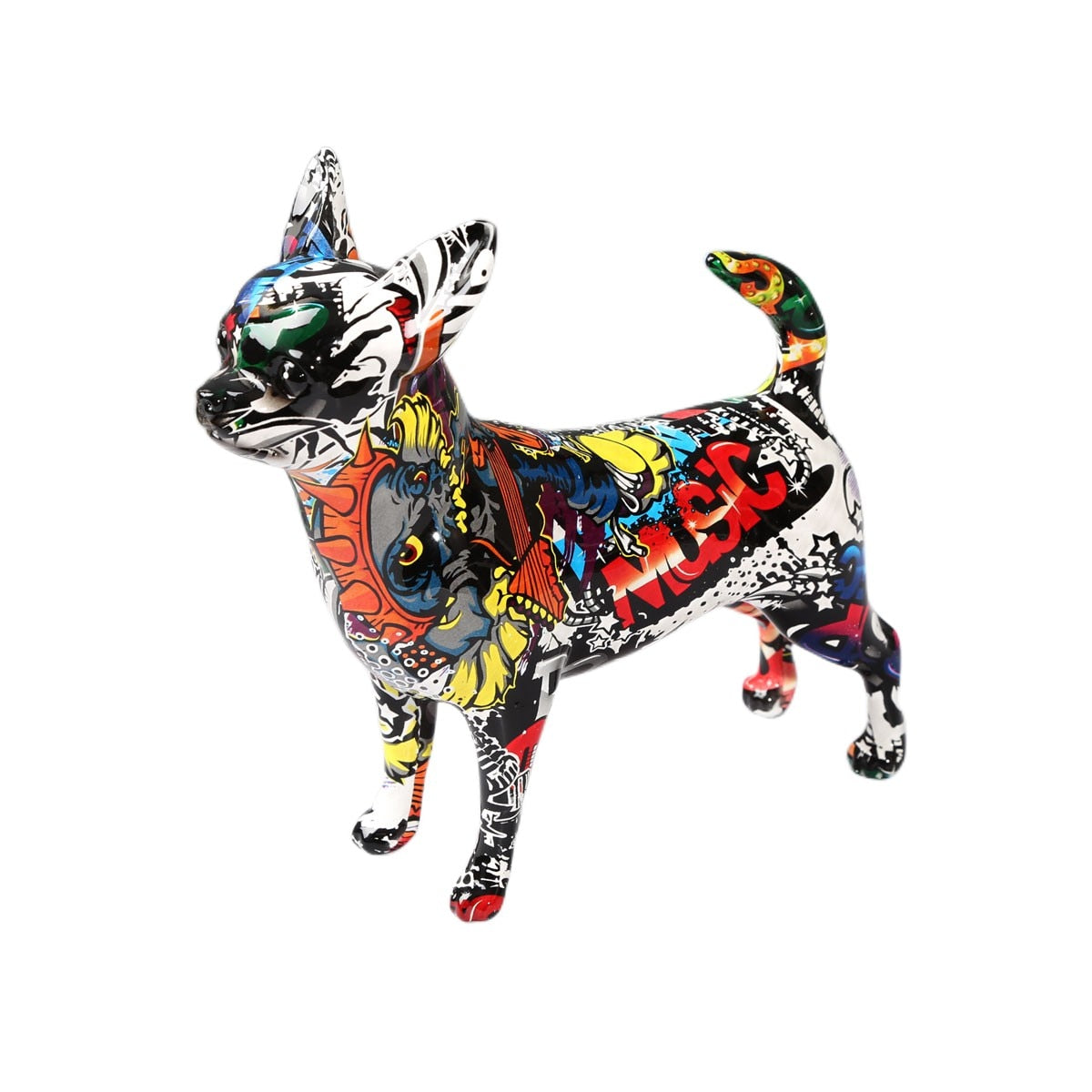 Kreative bemalte einfache Graffiti Farbe Chihuahua Hund Statue Dekorationen Hauseingang Weinkabinett Büro Dekor Harz Handwerk