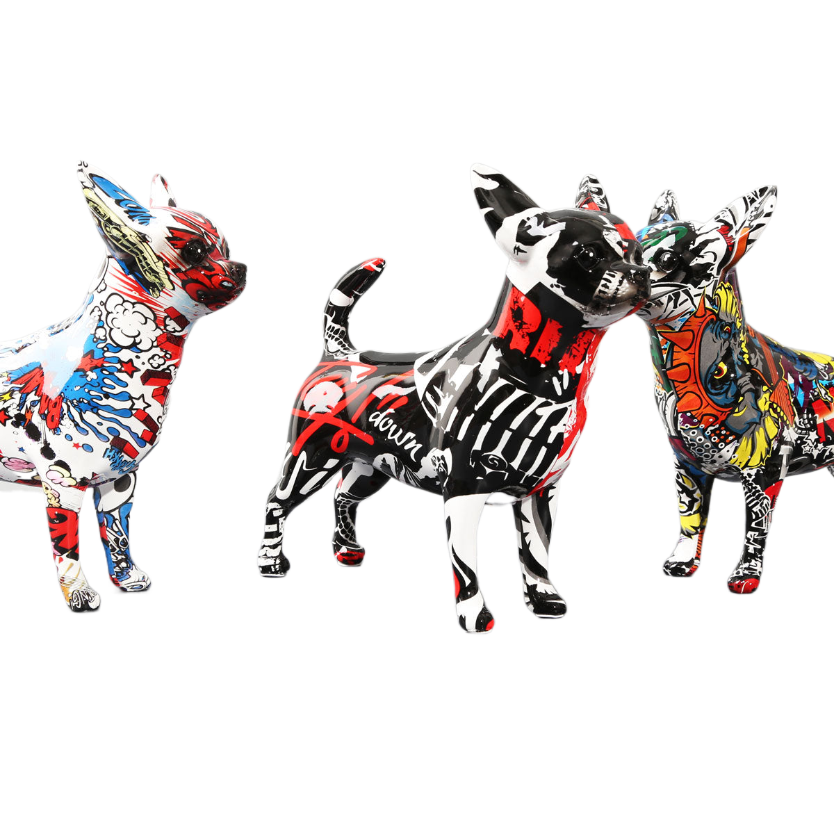 Kreative bemalte einfache Graffiti Farbe Chihuahua Hund Statue Dekorationen Hauseingang Weinkabinett Büro Dekor Harz Handwerk