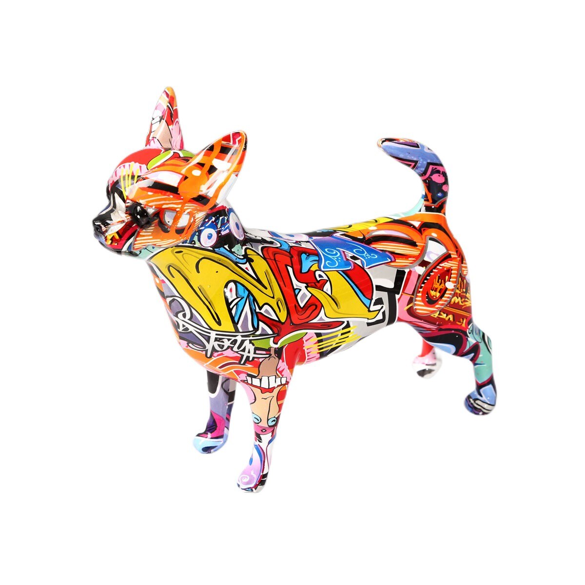 Kreative bemalte einfache Graffiti Farbe Chihuahua Hund Statue Dekorationen Hauseingang Weinkabinett Büro Dekor Harz Handwerk