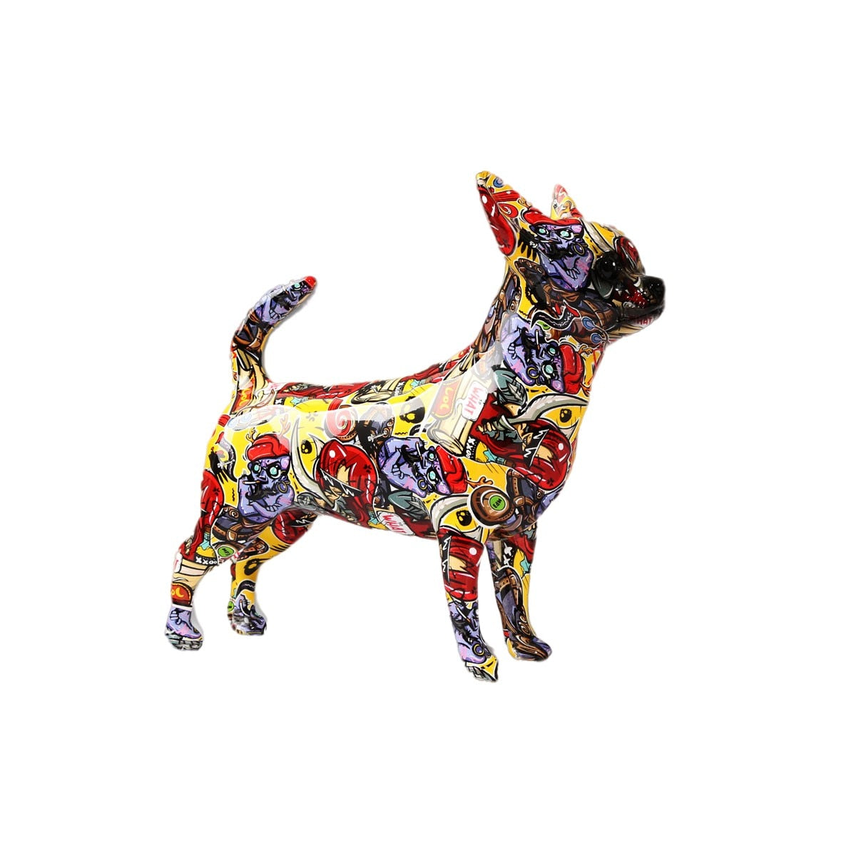 Kreative bemalte einfache Graffiti Farbe Chihuahua Hund Statue Dekorationen Hauseingang Weinkabinett Büro Dekor Harz Handwerk