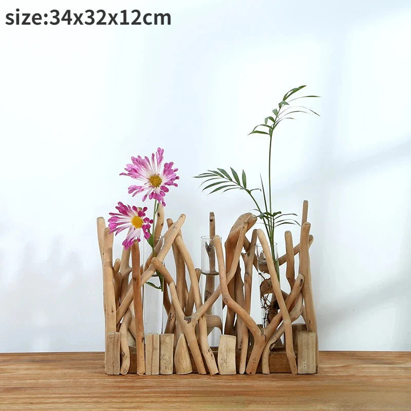 Kreative Holzvase Dekorierter Solides Holz Blumentopf für Glas-Hydrokultur Heim Dekorative Vase Tischplatte Heimdekoration