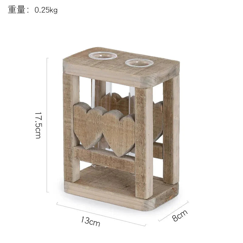 Kreative Holzvase Dekorierter Solides Holz Blumentopf für Glas-Hydrokultur Heim Dekorative Vase Tischplatte Heimdekoration
