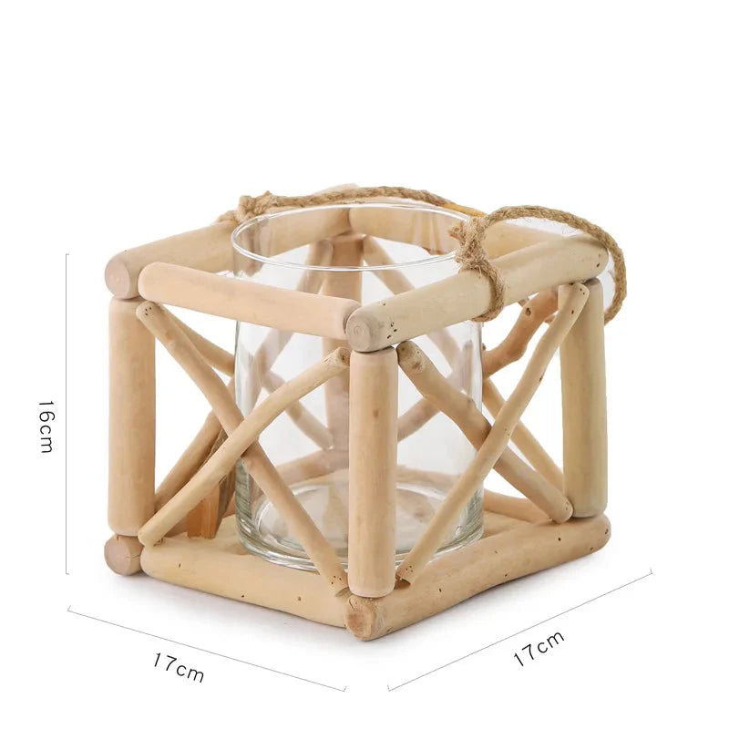 Kreative Holzvase Dekorierter Solides Holz Blumentopf für Glas-Hydrokultur Heim Dekorative Vase Tischplatte Heimdekoration