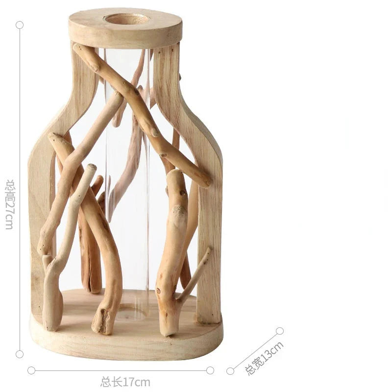 Kreative Holzvase Dekorierter Solides Holz Blumentopf für Glas-Hydrokultur Heim Dekorative Vase Tischplatte Heimdekoration