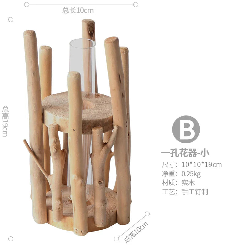 Kreative Holzvase Dekorierter Solides Holz Blumentopf für Glas-Hydrokultur Heim Dekorative Vase Tischplatte Heimdekoration