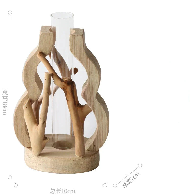 Kreative Holzvase Dekorierter Solides Holz Blumentopf für Glas-Hydrokultur Heim Dekorative Vase Tischplatte Heimdekoration