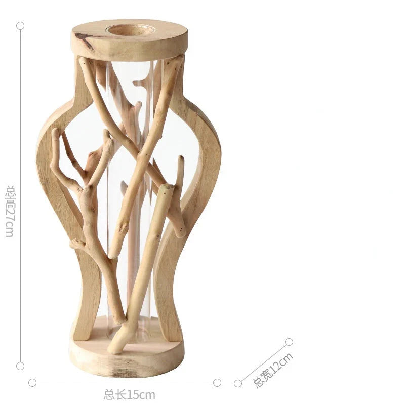 Kreative Holzvase Dekorierter Solides Holz Blumentopf für Glas-Hydrokultur Heim Dekorative Vase Tischplatte Heimdekoration
