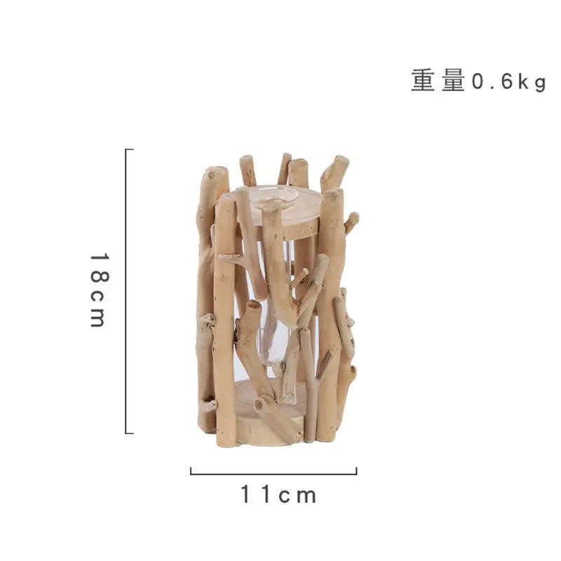 Kreative Holzvase Dekorierter Solides Holz Blumentopf für Glas-Hydrokultur Heim Dekorative Vase Tischplatte Heimdekoration