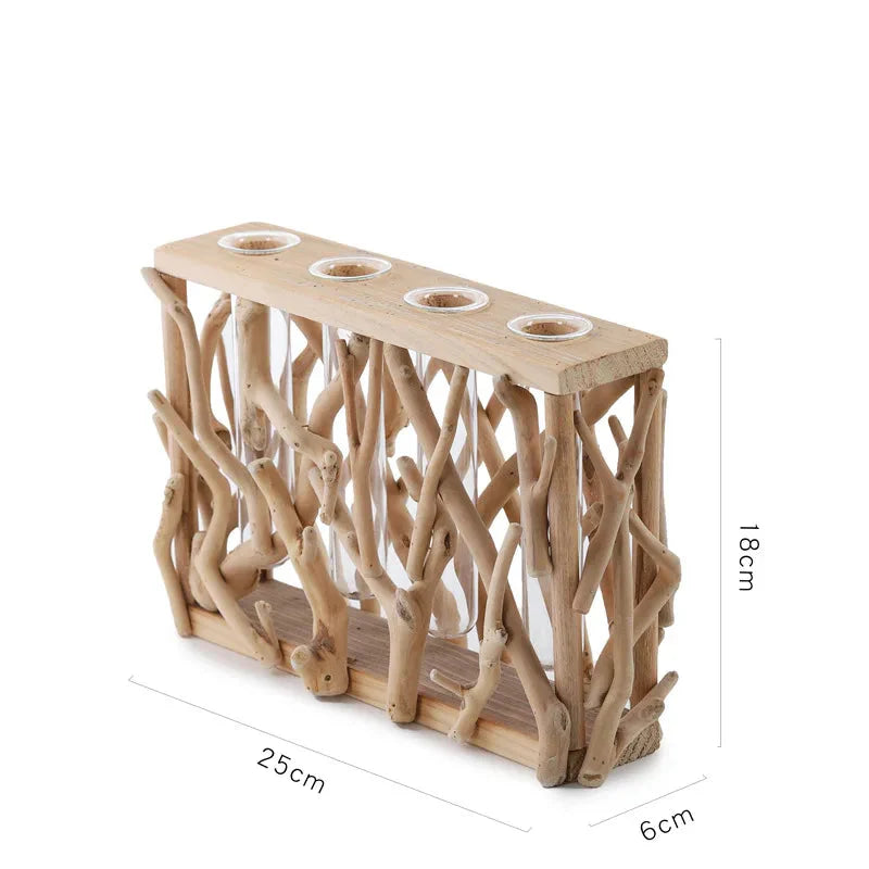 Kreative Holzvase Dekorierter Solides Holz Blumentopf für Glas-Hydrokultur Heim Dekorative Vase Tischplatte Heimdekoration