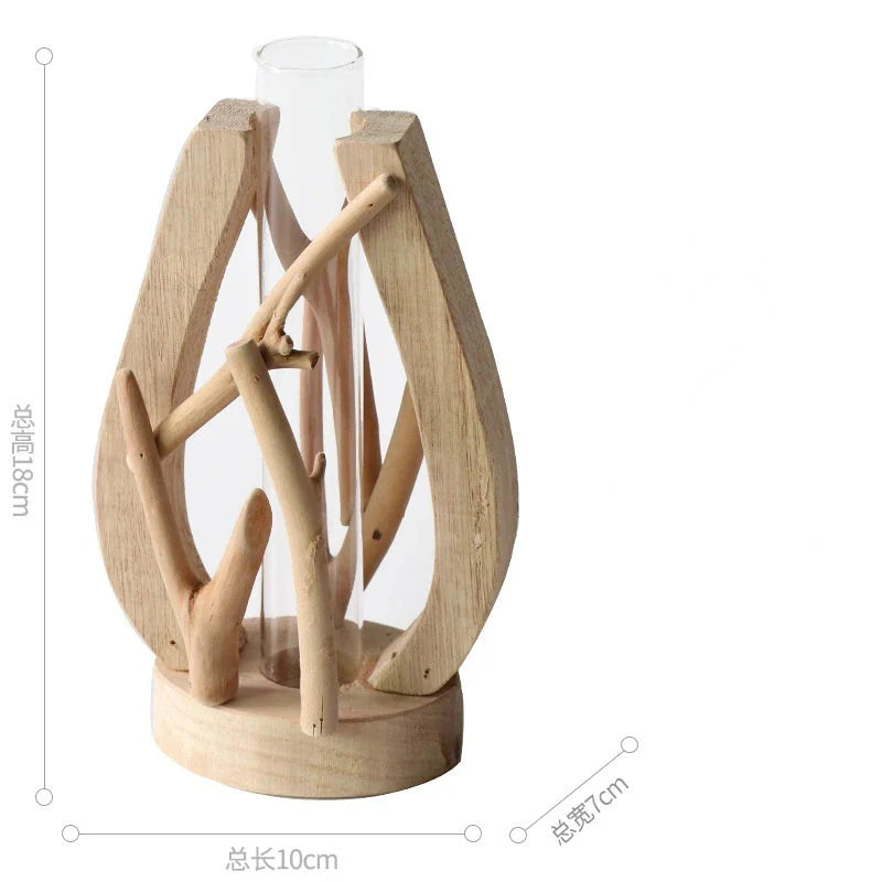 Kreative Holzvase Dekorierter Solides Holz Blumentopf für Glas-Hydrokultur Heim Dekorative Vase Tischplatte Heimdekoration