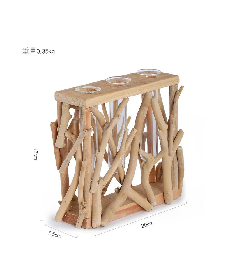 Kreative Holzvase Dekorierter Solides Holz Blumentopf für Glas-Hydrokultur Heim Dekorative Vase Tischplatte Heimdekoration