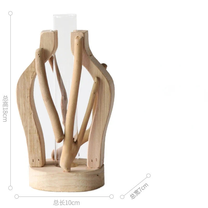 Kreative Holzvase Dekorierter Solides Holz Blumentopf für Glas-Hydrokultur Heim Dekorative Vase Tischplatte Heimdekoration