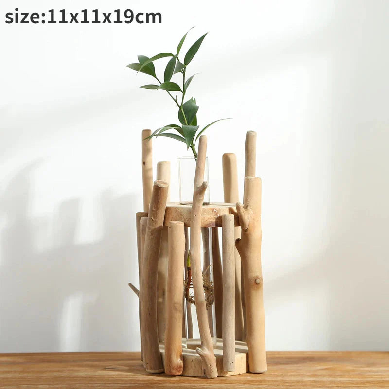 Kreative Holzvase Dekorierter Solides Holz Blumentopf für Glas-Hydrokultur Heim Dekorative Vase Tischplatte Heimdekoration