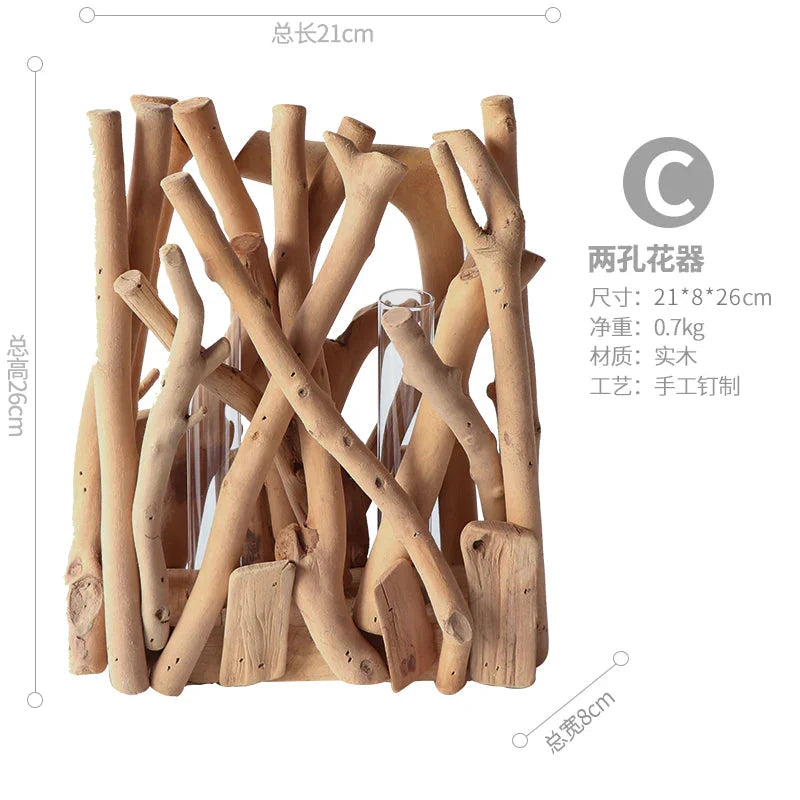 Kreative Holzvase Dekorierter Solides Holz Blumentopf für Glas-Hydrokultur Heim Dekorative Vase Tischplatte Heimdekoration