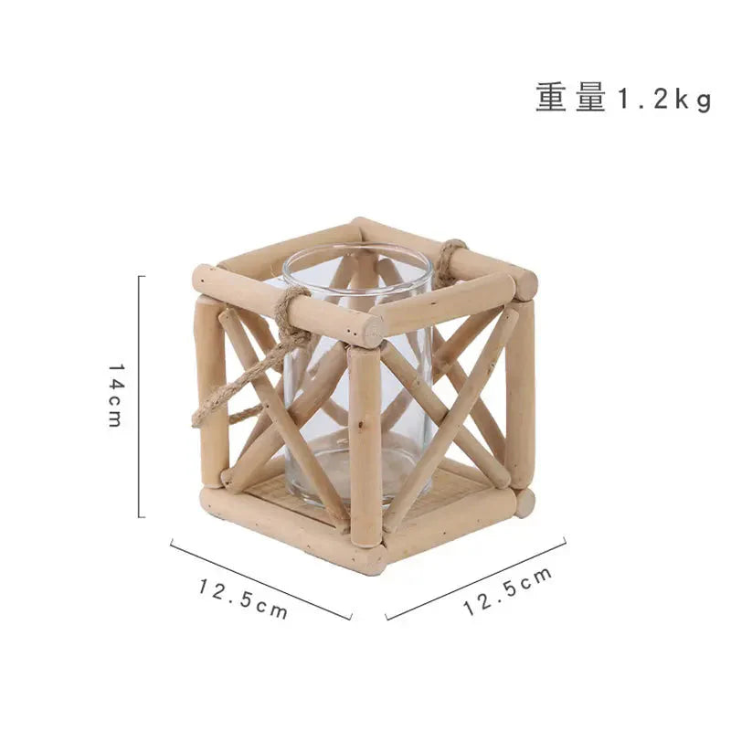 Kreative Holzvase Dekorierter Solides Holz Blumentopf für Glas-Hydrokultur Heim Dekorative Vase Tischplatte Heimdekoration