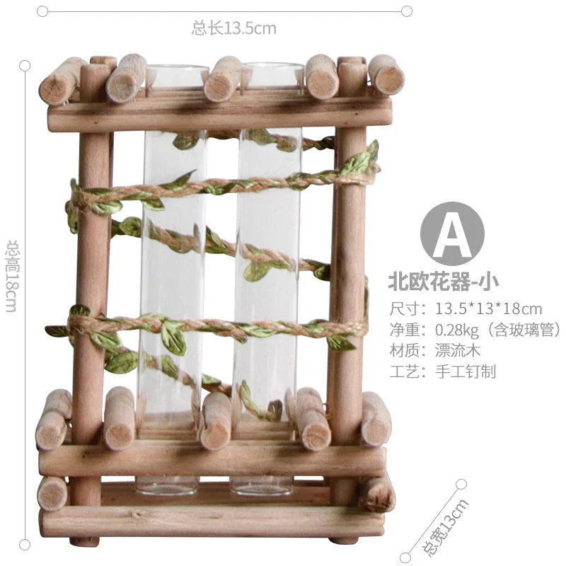 Kreative Holzvase Dekorierter Solides Holz Blumentopf für Glas-Hydrokultur Heim Dekorative Vase Tischplatte Heimdekoration
