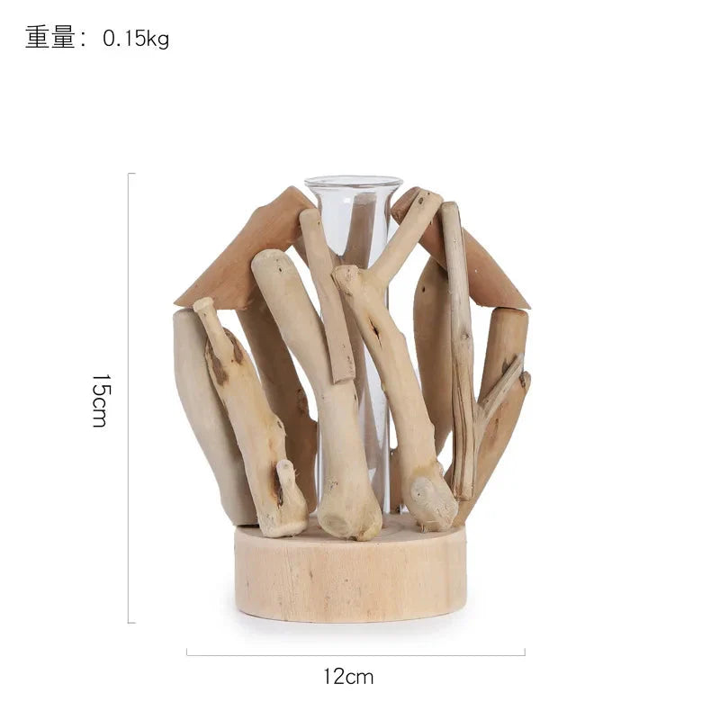 Kreative Holzvase Dekorierter Solides Holz Blumentopf für Glas-Hydrokultur Heim Dekorative Vase Tischplatte Heimdekoration
