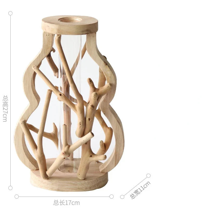 Kreative Holzvase Dekorierter Solides Holz Blumentopf für Glas-Hydrokultur Heim Dekorative Vase Tischplatte Heimdekoration