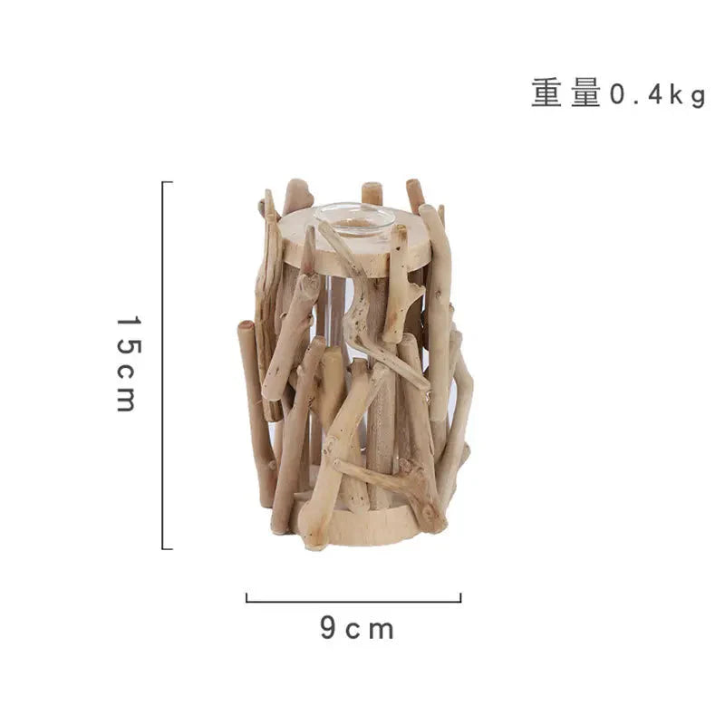 Kreative Holzvase Dekorierter Solides Holz Blumentopf für Glas-Hydrokultur Heim Dekorative Vase Tischplatte Heimdekoration