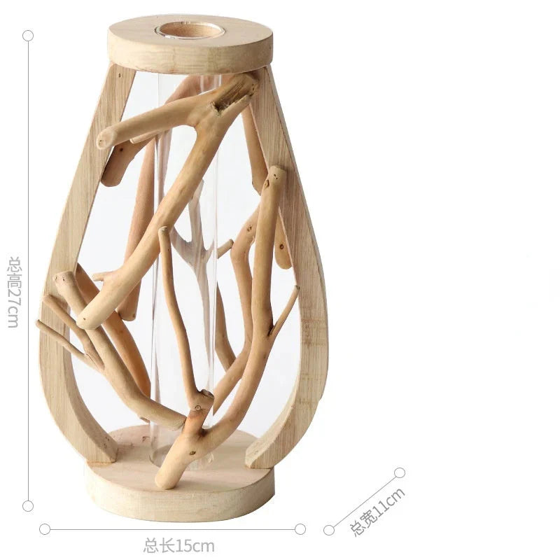 Kreative Holzvase Dekorierter Solides Holz Blumentopf für Glas-Hydrokultur Heim Dekorative Vase Tischplatte Heimdekoration