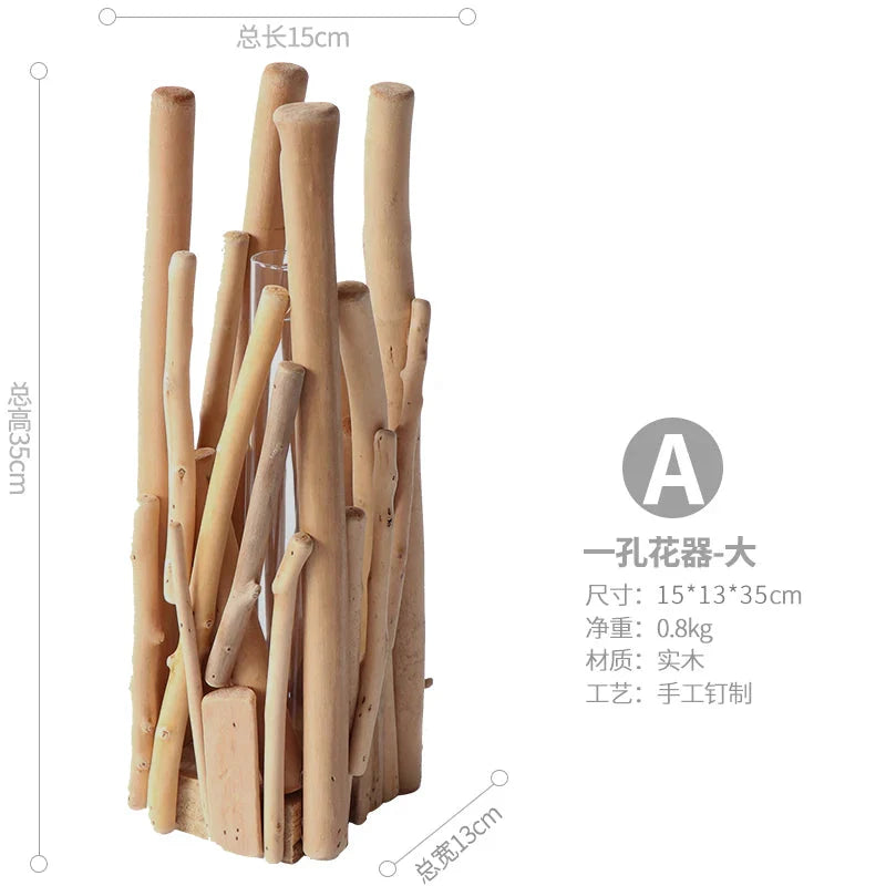 Kreative Holzvase Dekorierter Solides Holz Blumentopf für Glas-Hydrokultur Heim Dekorative Vase Tischplatte Heimdekoration