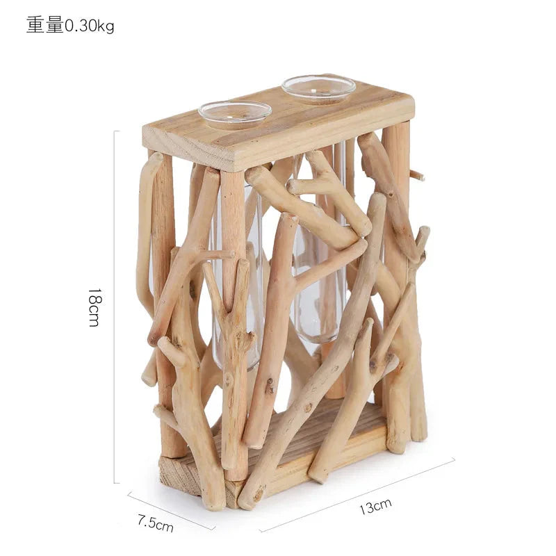Kreative Holzvase Dekorierter Solides Holz Blumentopf für Glas-Hydrokultur Heim Dekorative Vase Tischplatte Heimdekoration