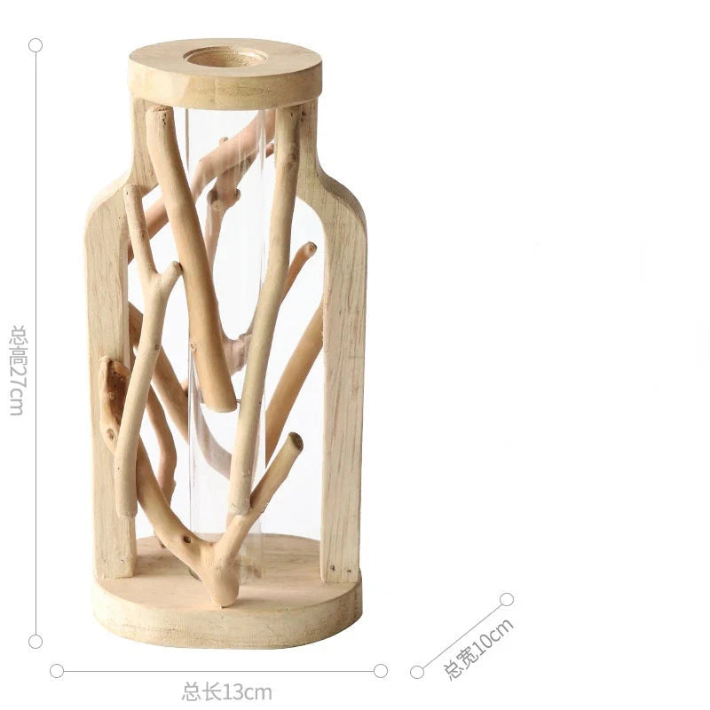 Kreative Holzvase Dekorierter Solides Holz Blumentopf für Glas-Hydrokultur Heim Dekorative Vase Tischplatte Heimdekoration