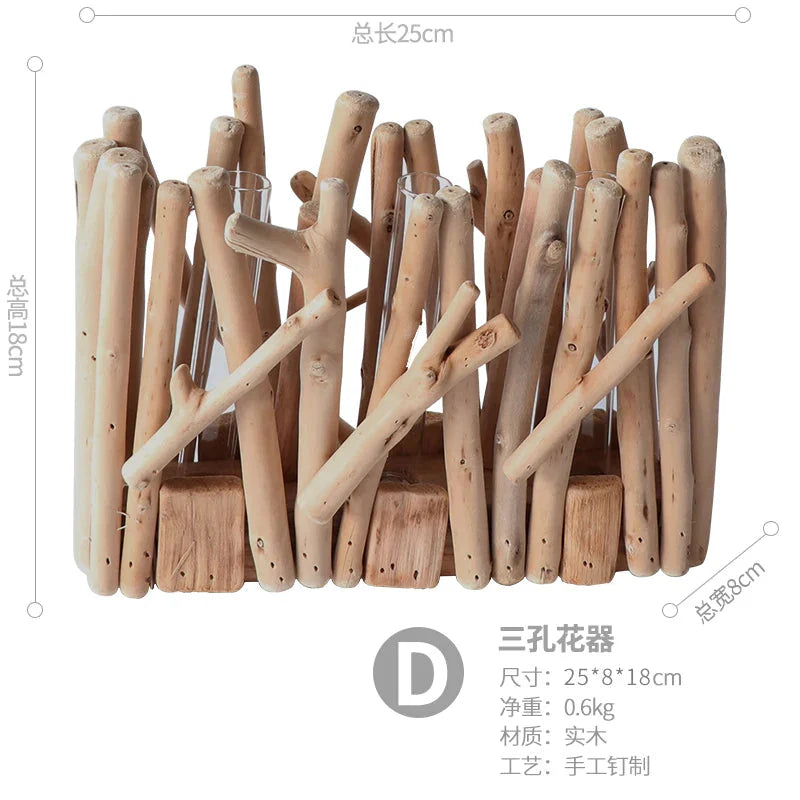 Kreative Holzvase Dekorierter Solides Holz Blumentopf für Glas-Hydrokultur Heim Dekorative Vase Tischplatte Heimdekoration