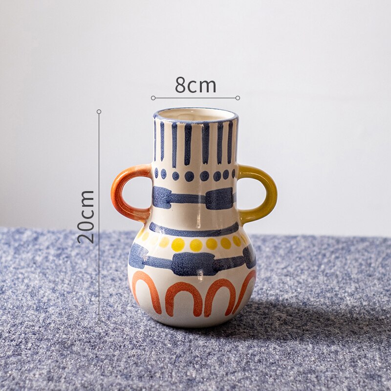Kreative keramische Vase Abstrakte Farben Graffiti Griff Handgemachte Kunst Blumenvase Keramische Handwerksverzierungen Wohnkultur