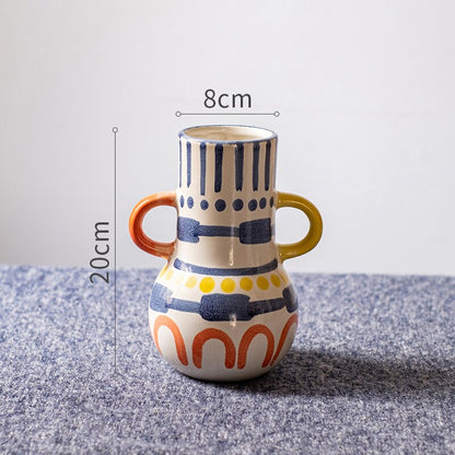 Kreative keramische Vase Abstrakte Farben Graffiti Griff Handgemachte Kunst Blumenvase Keramische Handwerksverzierungen Wohnkultur