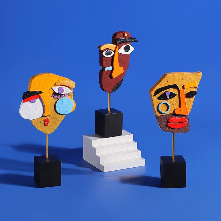 Kreativität Menschliches Gesicht Skulptur Eine Familie von drei Farbige abstrakte Kunst Statue Wohnkultur Wohnzimmer Schlafzimmer Bücherregal Dekoration