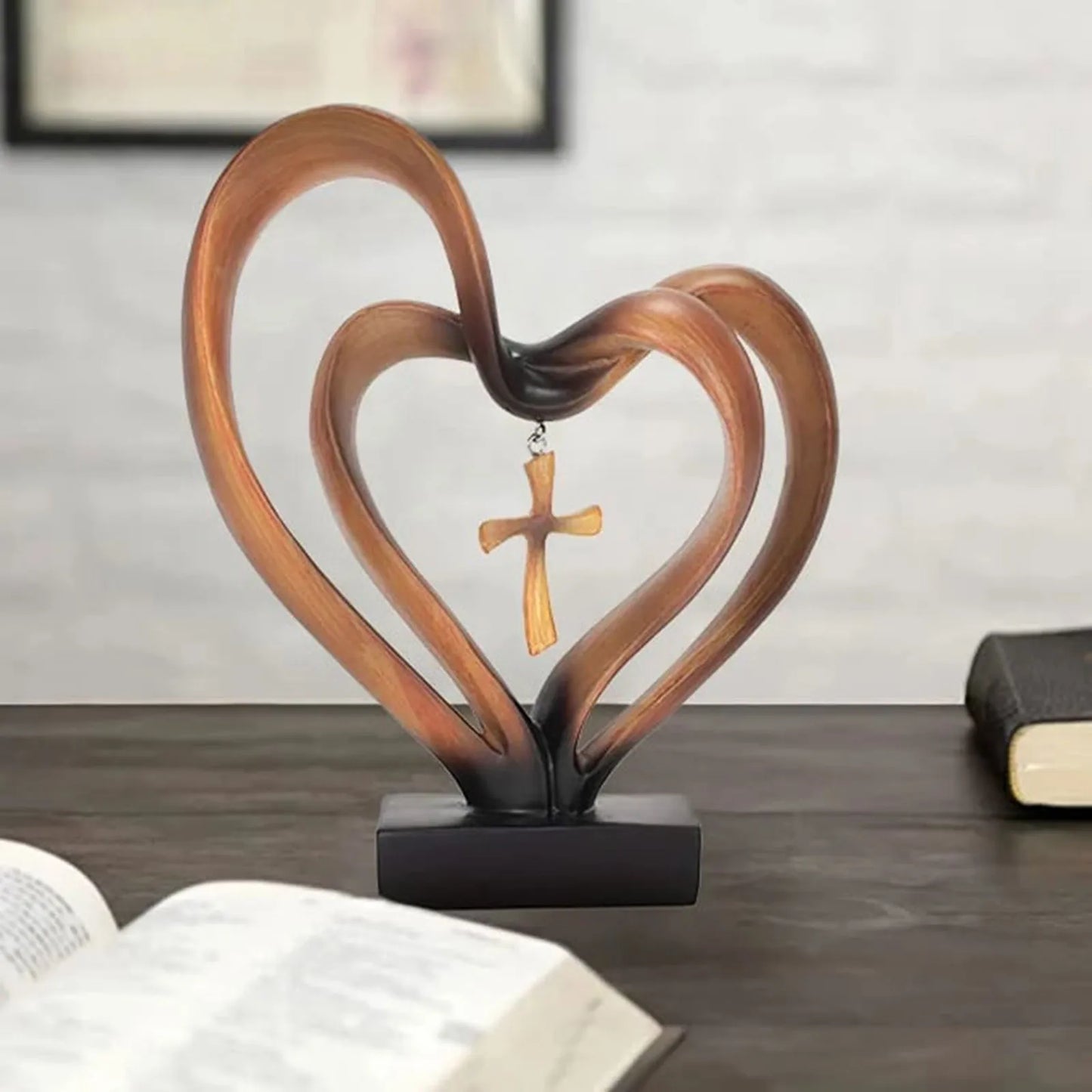 Frendorf | EternalBond Herz-Kreuz Tischdekoration | Symbolische Deko für Hochzeit & Zuhause | In Braun & Silber erhältlich